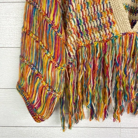 ETWO Rainbow Cropped Sweater Colorful Fringe Medium Large Boho - Picture 4 of 4